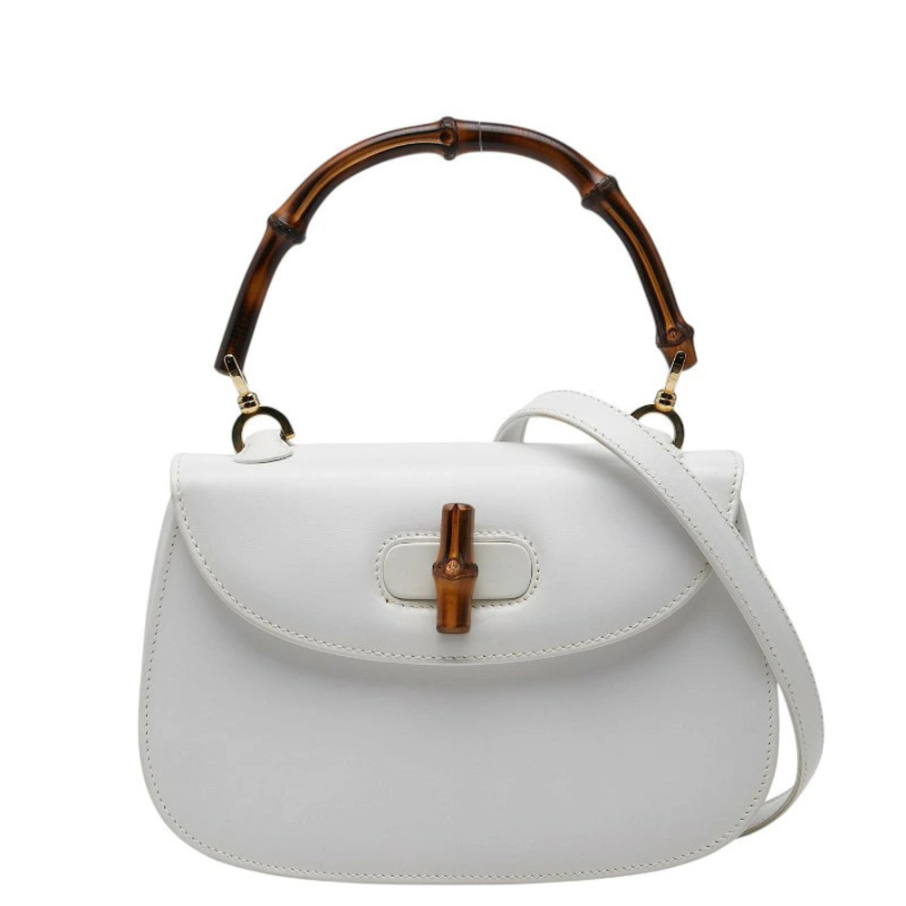 Gucci Bamboo 2way Shoulder Bag White Leather
